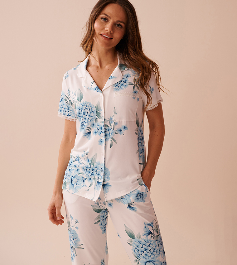 Hydrangea Print Super Soft Button-Down Sleep Shirt