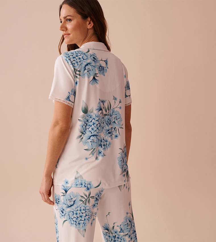 Hydrangea Print Super Soft Button-Down Sleep Shirt