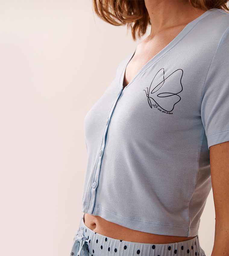 Butterfly Print Soft Jersey Crop T-Shirt