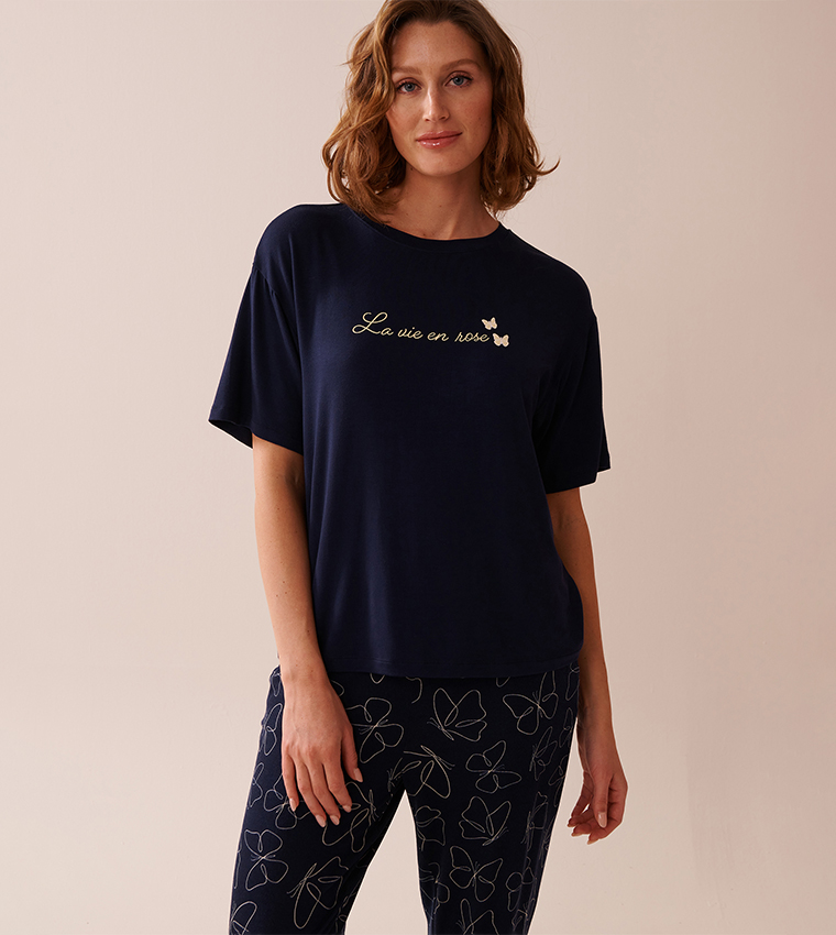 Butterfly Print Soft Jersey Drop Shoulder T-Shirt