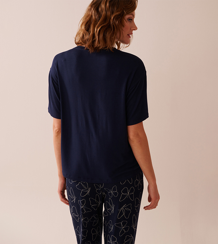 Butterfly Print Soft Jersey Drop Shoulder T-Shirt