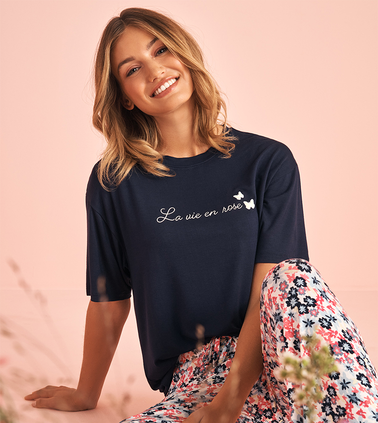 Butterfly Print Soft Jersey Drop Shoulder T-Shirt