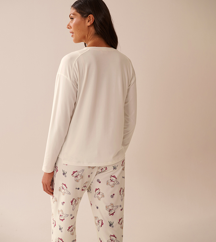 Cowboy Teddy Bear Print Super Soft Long Sleeves Sleep Top