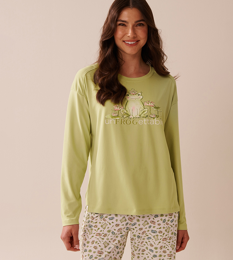 Frog Print Super Soft Long Sleeves Sleep Top