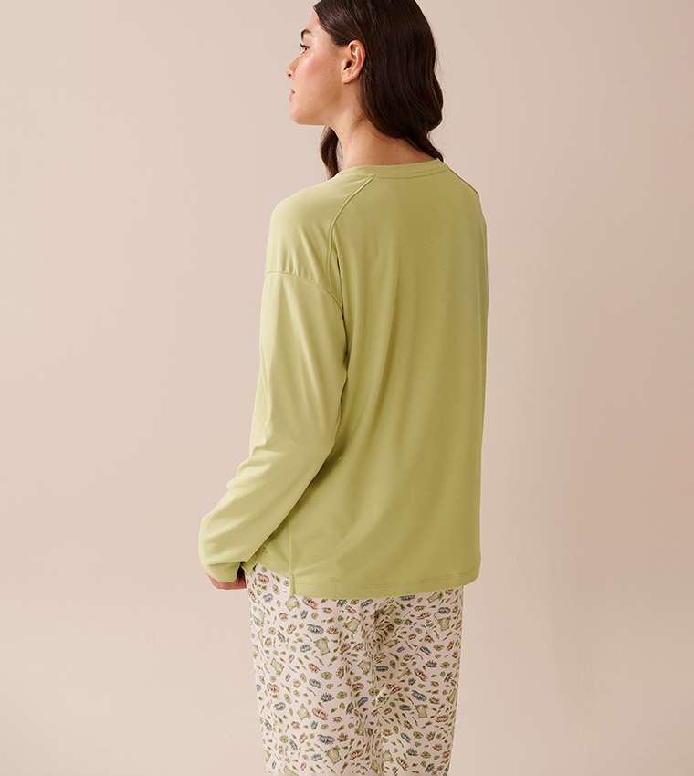 Frog Print Super Soft Long Sleeves Sleep Top