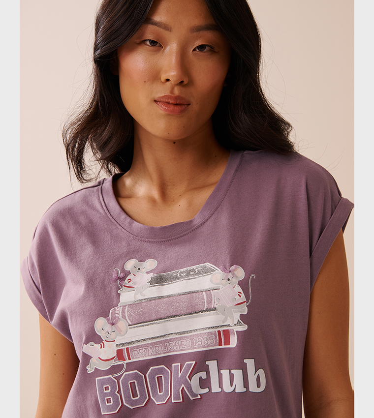 Mouse Print Cotton Crew Neck Sleep T-Shirt