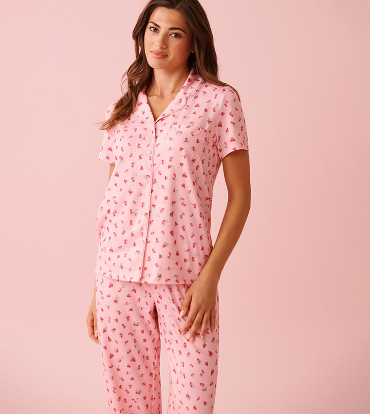 Strawberry Print Super Soft Button-Down Shirt