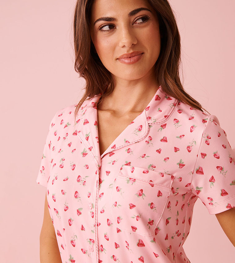 Strawberry Print Super Soft Button-Down Shirt