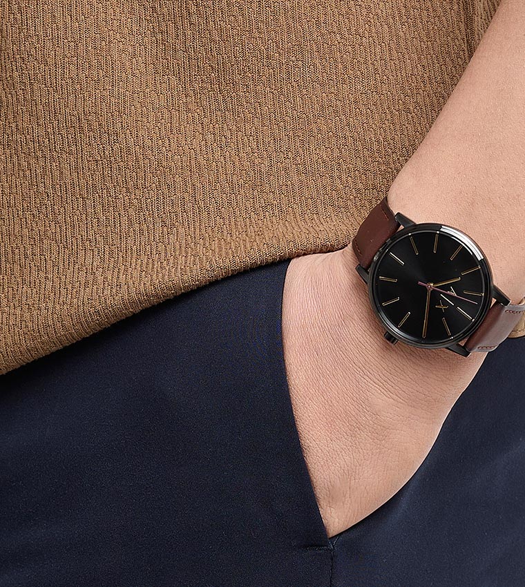 Buy Armani Exchange Cayde Leather Strap Analog Watch In Black