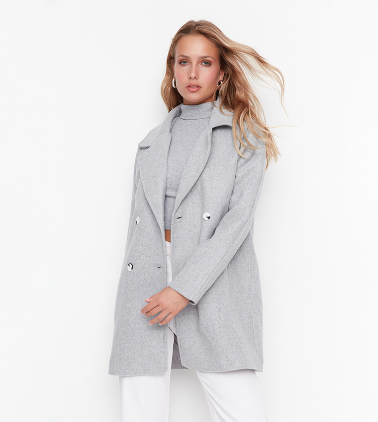 Buttoned Oversized Stamp Coat