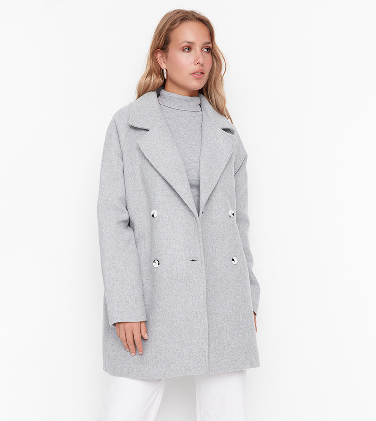 Buttoned Oversized Stamp Coat