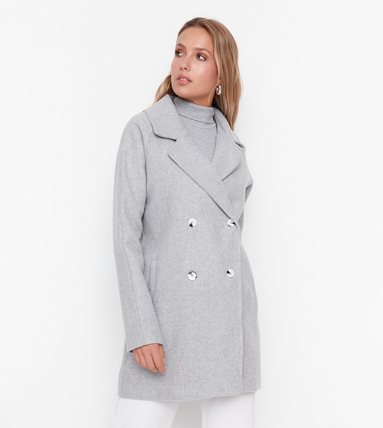 Buttoned Oversized Stamp Coat