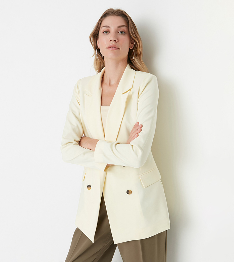 Buy Trendyol Solid Double Breasted Blazer Jacket In Yellow | 6thStreet ...