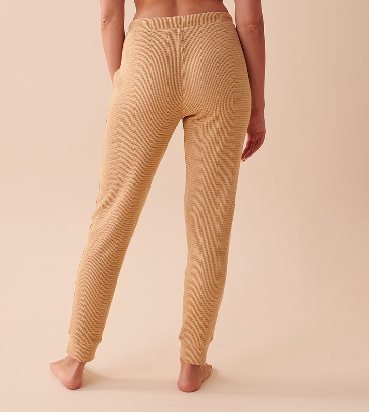 High-Waisted Waffle-Knit Pajama Jogger Pants for Women