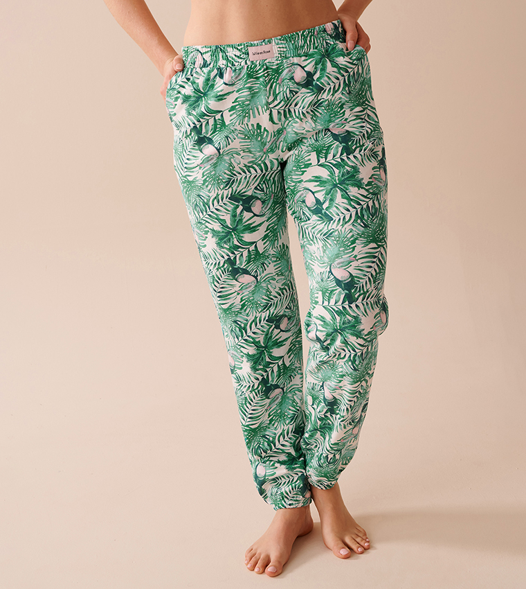 Tropical Print Cotton Pajama Pants