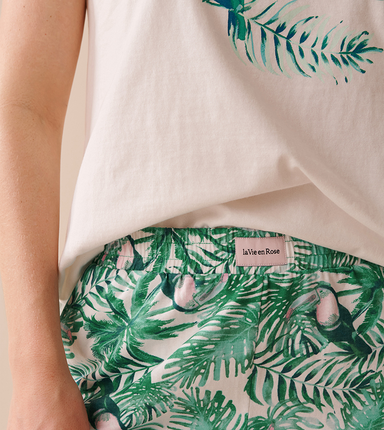Tropical Print Cotton Pajama Pants