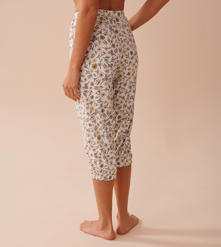 Sunflower Print Cotton Fitted Capris