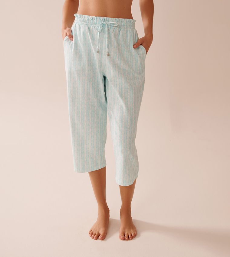 Stripe Print Cotton Pyjama Capris