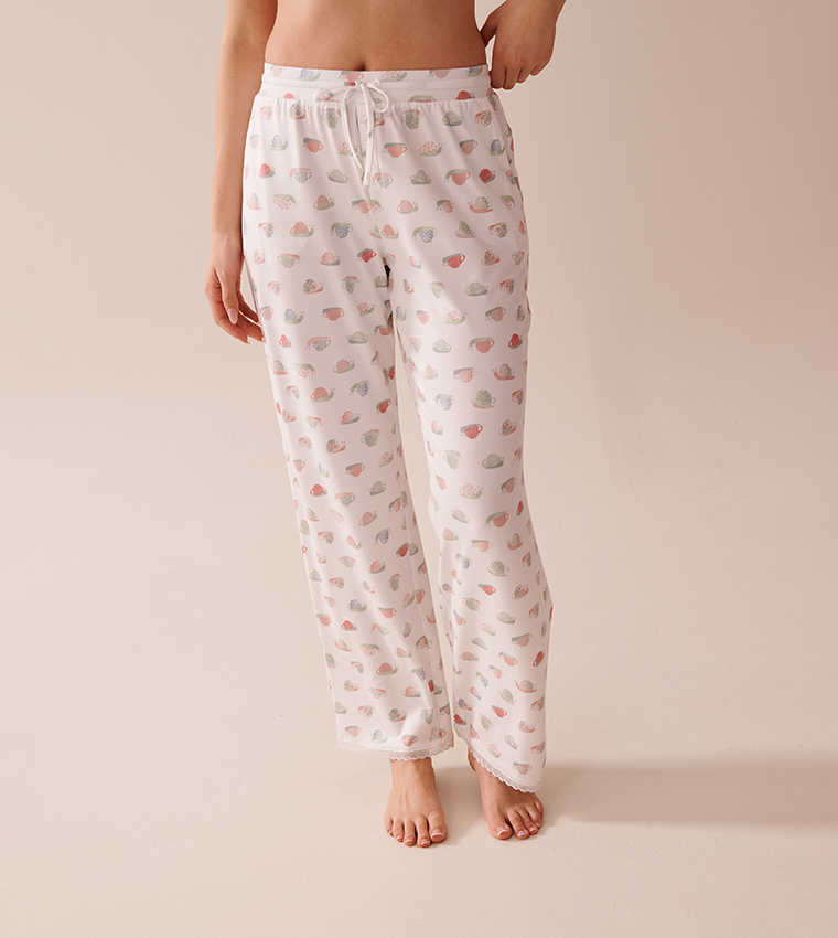 Snail Print Lace Trim Super Soft Pyjama Pants