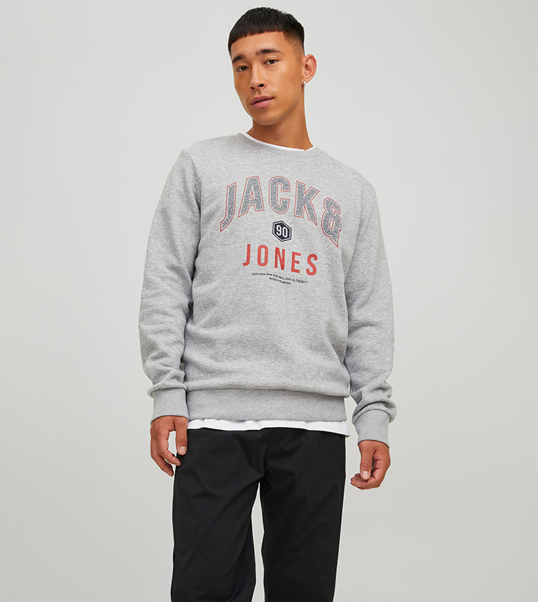Buy Jack & Jones Logo Printed Crew Neck Sweatshirt In Grey | 6thStreet ...