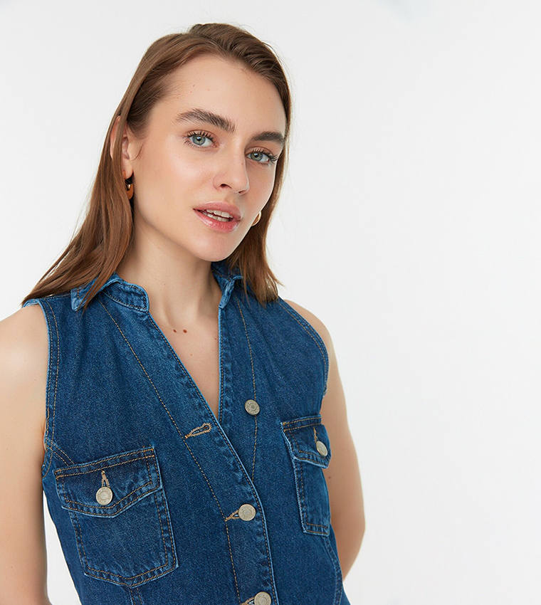 Buy Trendyol A Line Mini Denim Dress In Blue | 6thStreet Qatar