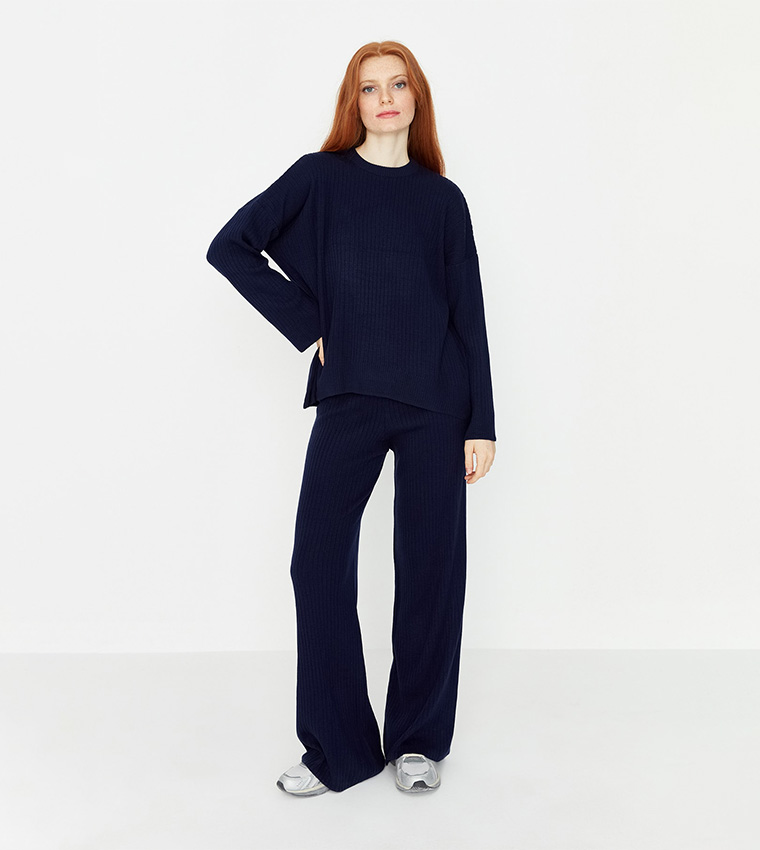 Wide Leg Knitwear Bottom-Top Set
