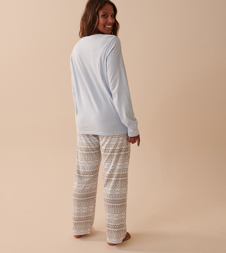 Buy La Vie En Rose Fair Isle Cotton Pajama Set In Blue 6thStreet Qatar