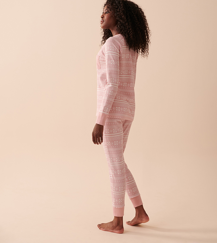 Buy La Vie En Rose Fair Isle Waffle Knit Pajama Set In Pink 6thStreet UAE