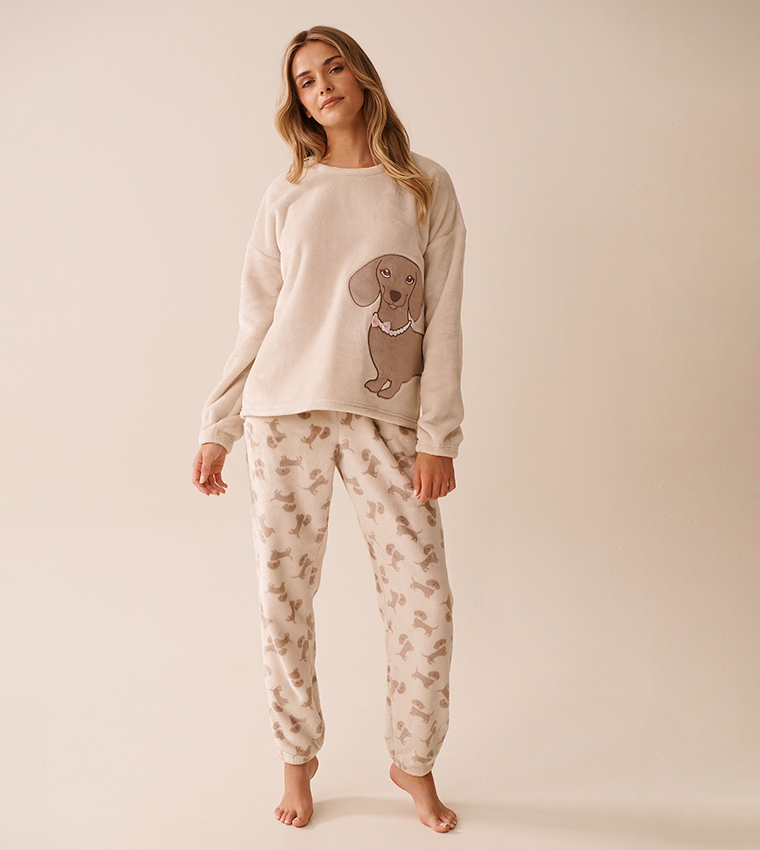 Dachshund Print Soft Plush Pajama Set