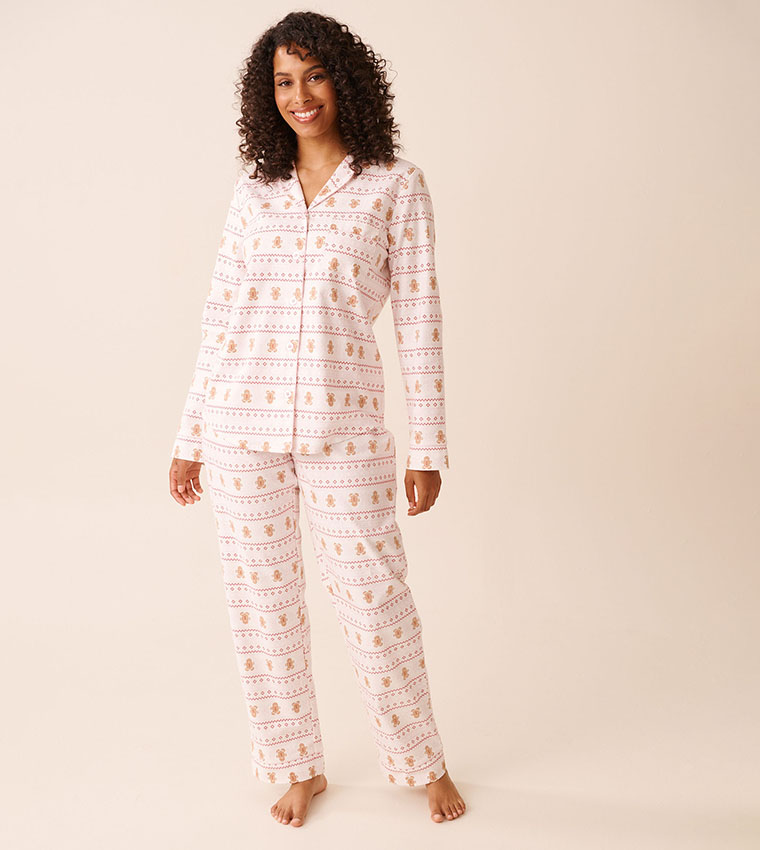 Gingerbread Print Flannel Pajama Set
