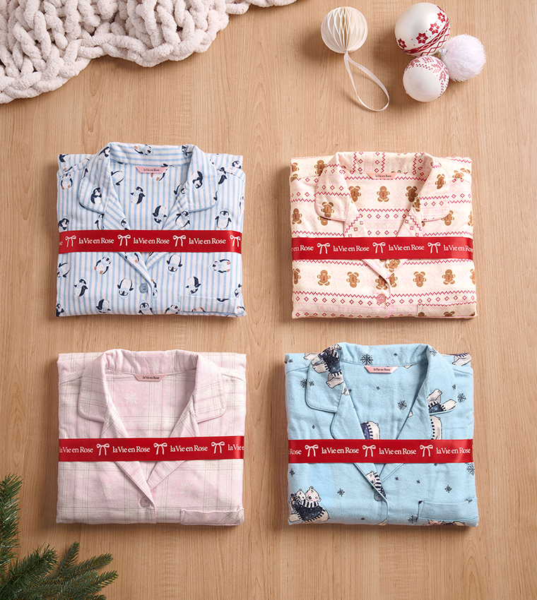 Gingerbread Print Flannel Pajama Set