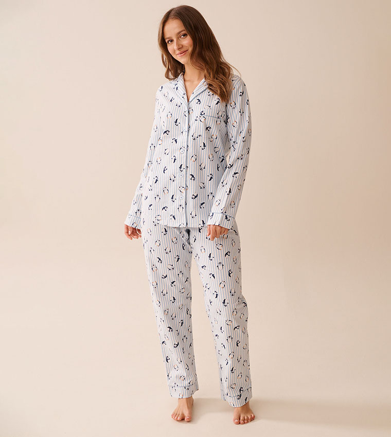 Penguin Print Flannel Pajama Set