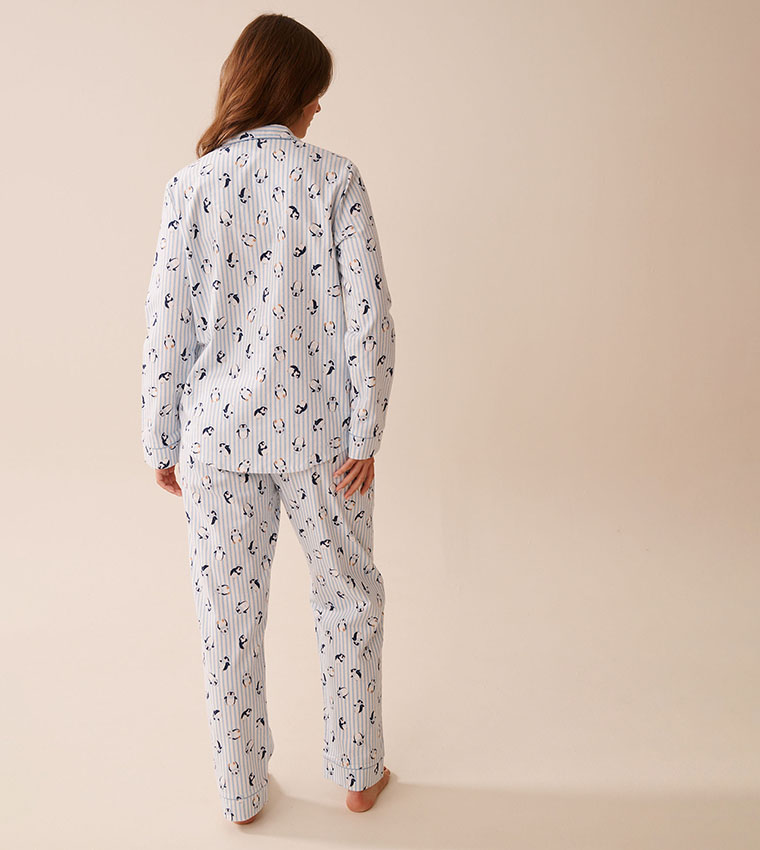 Penguin Print Flannel Pajama Set