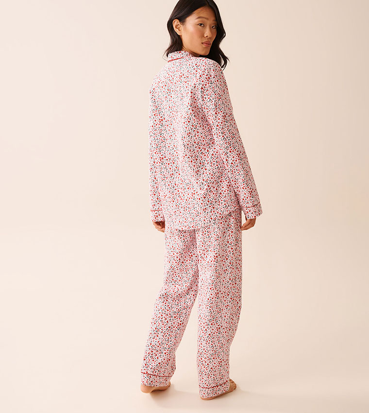 Red Floral Print Flannel Pajama Set