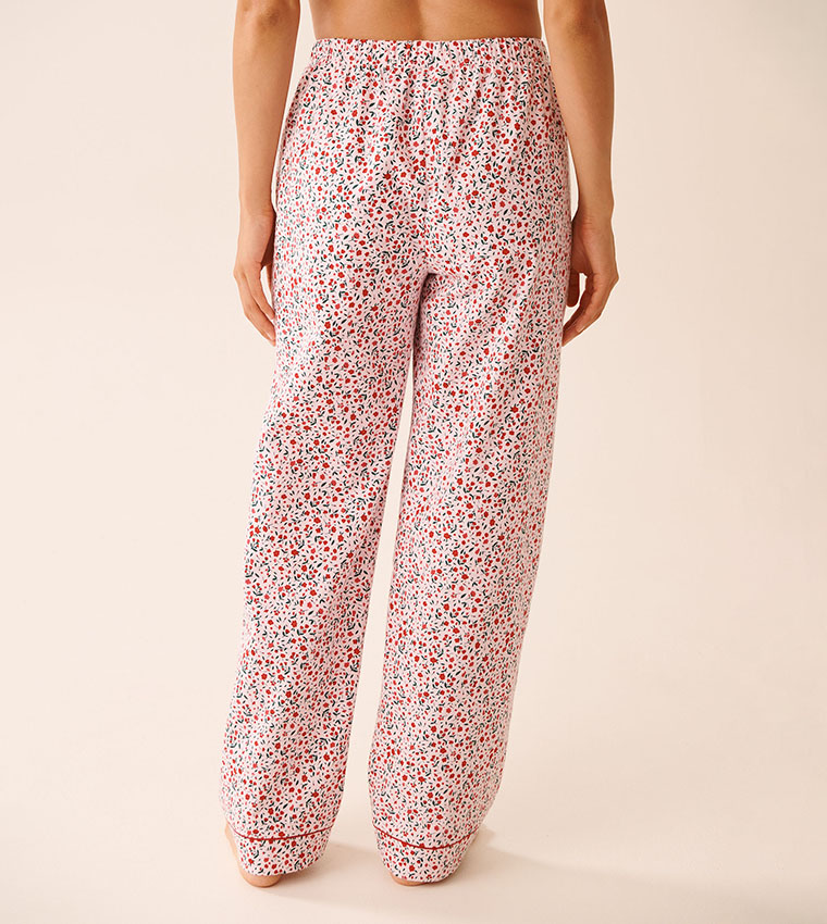 Red Floral Print Flannel Pajama Set