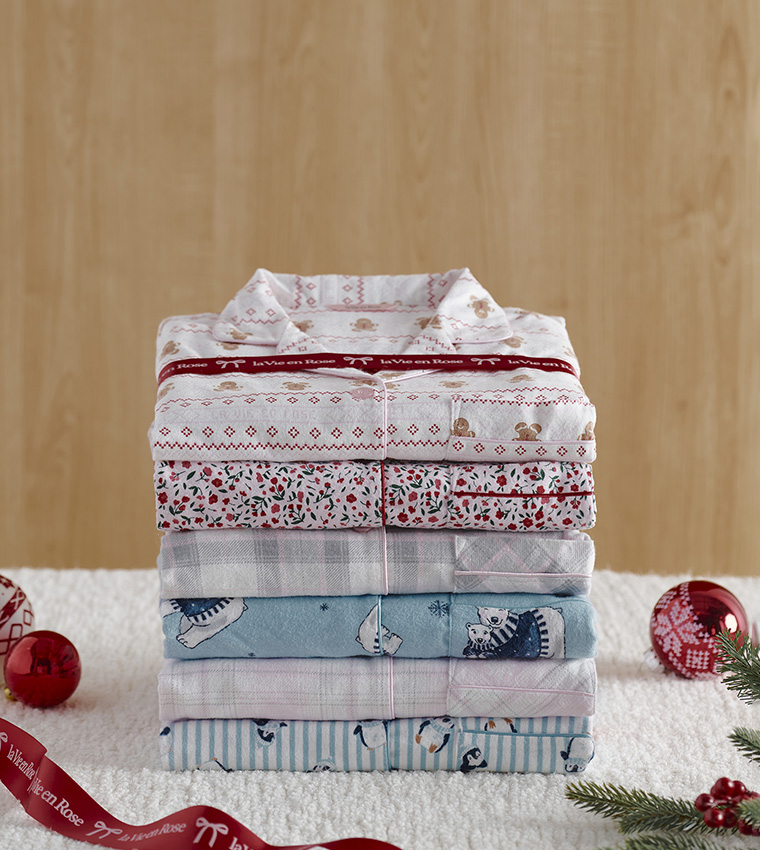 Red Floral Print Flannel Pajama Set