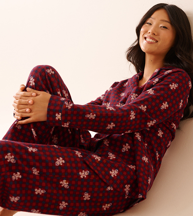 Gingerbread Print Flannel Pajama Set