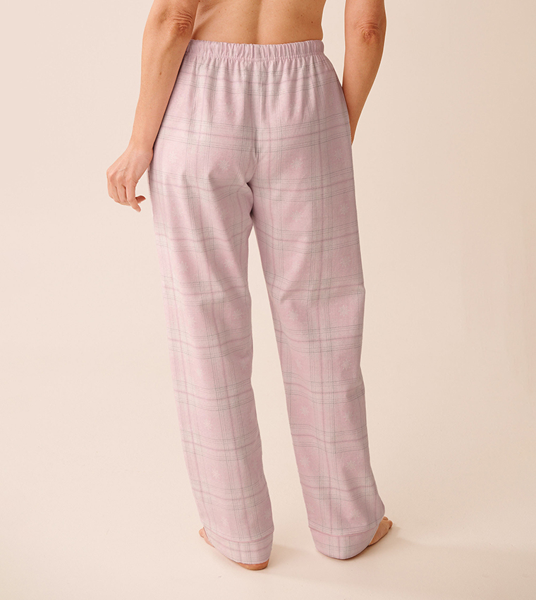 طقم بيجاما فلانيل بطبعة ورود حمراء