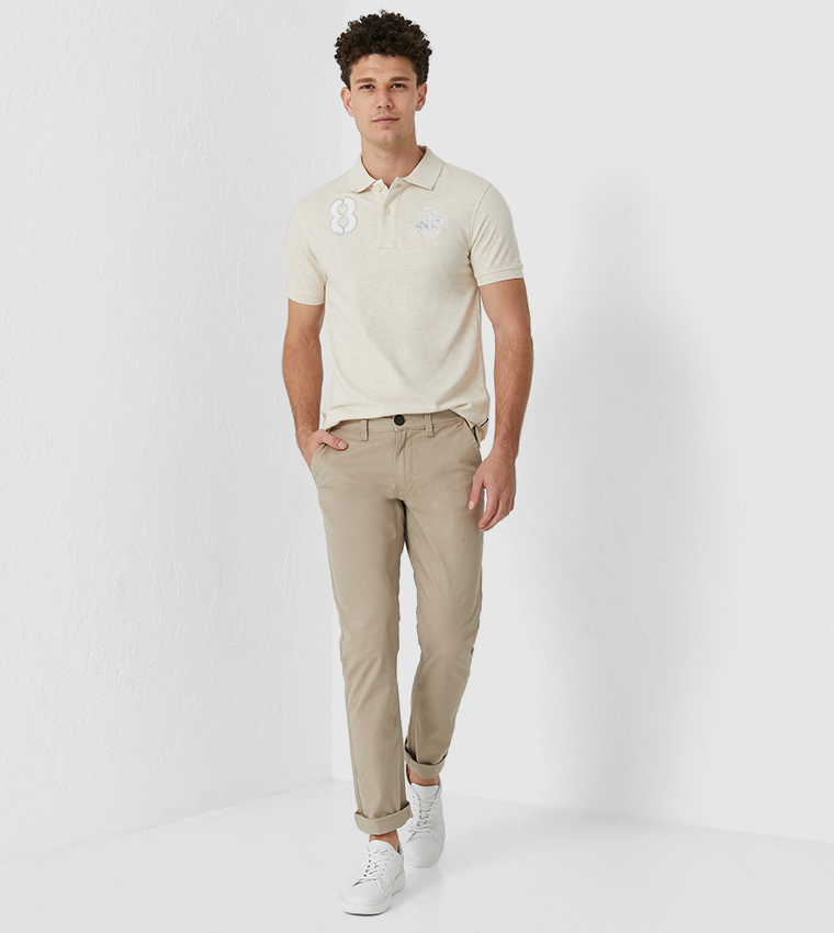 Slim Fit Slant Pocket Flat Front-Brown