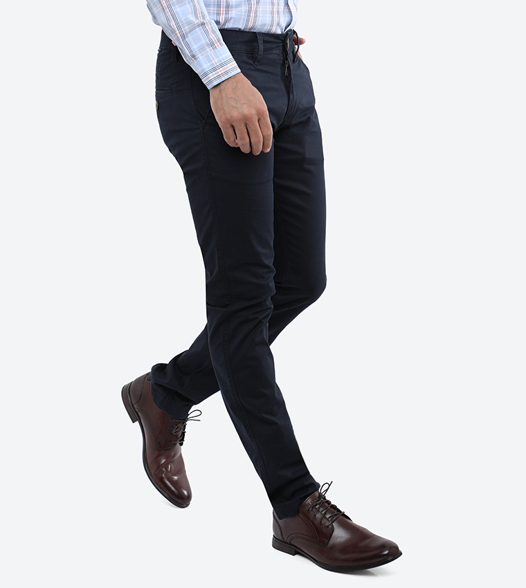 Slim Fit Slant Pocket Flat Front Pants Navy