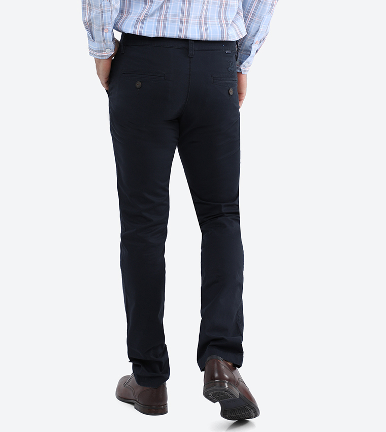 Slim Fit Slant Pocket Flat Front Pants Navy