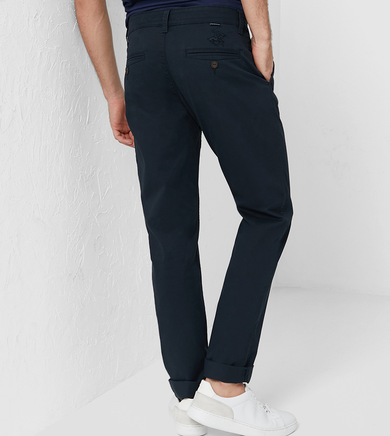 Slim Fit Slant Pocket Flat Front-Navy