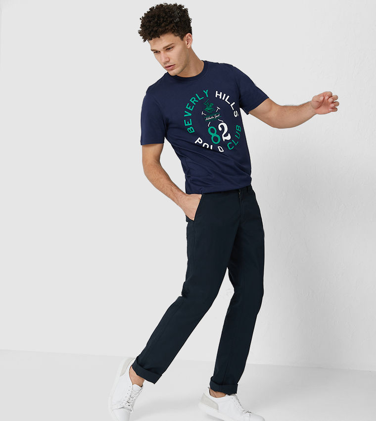 Slim Fit Slant Pocket Flat Front-Navy