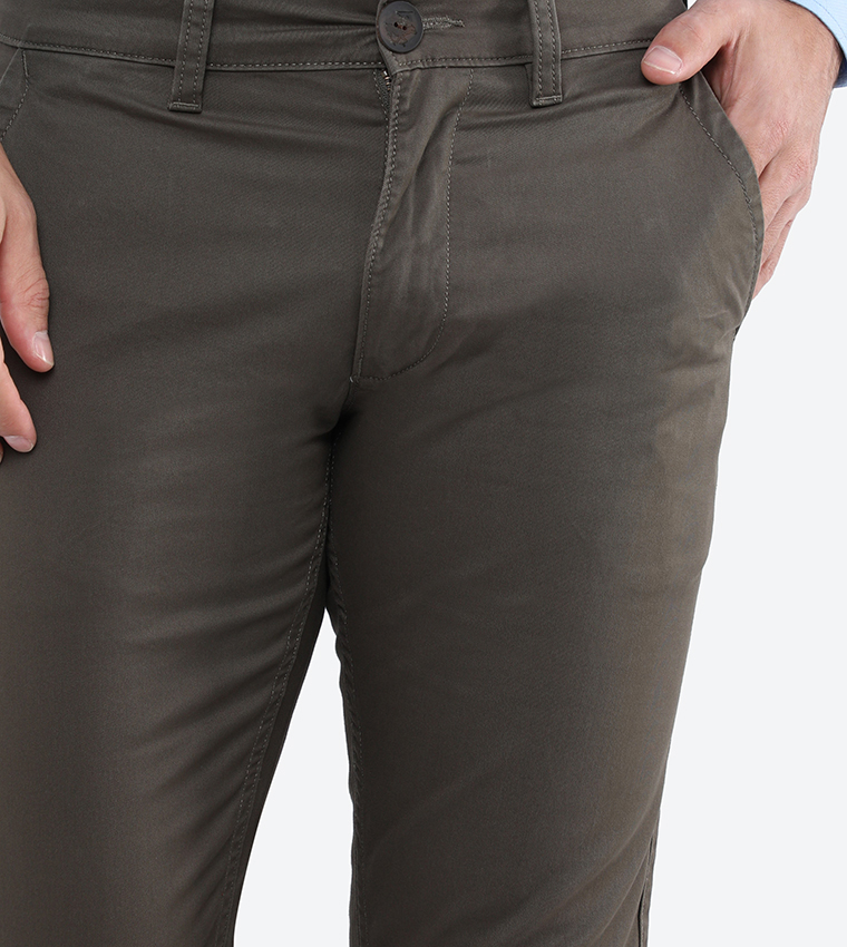 Slim Fit Slant Pocket Flat Front Pants Brown