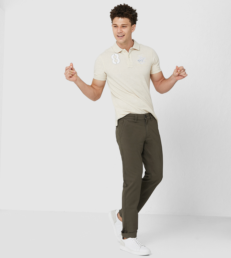 Slim Fit Slant Pocket Flat Front-Brown