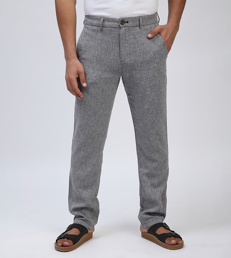 Mid Rise Linen Straight Fit Pants