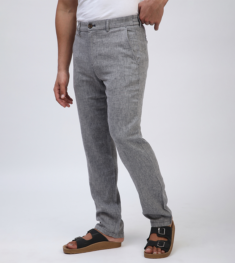 Mid Rise Linen Straight Fit Pants