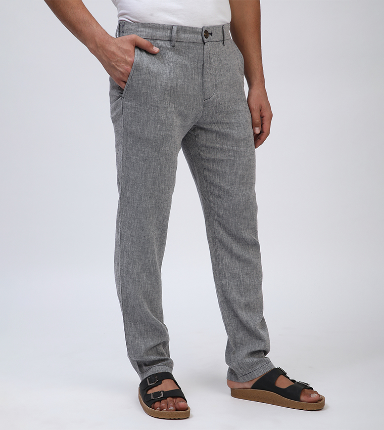 Mid Rise Linen Straight Fit Pants