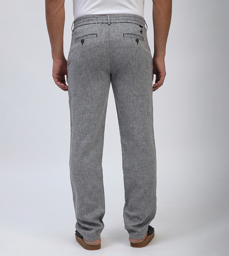 Mid Rise Linen Straight Fit Pants