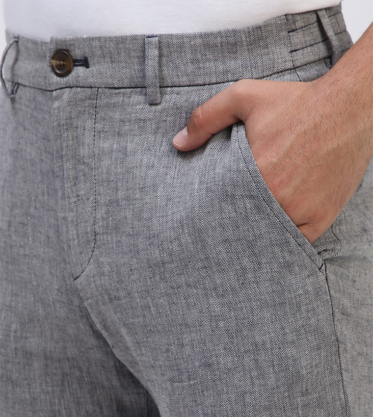 Mid Rise Linen Straight Fit Pants